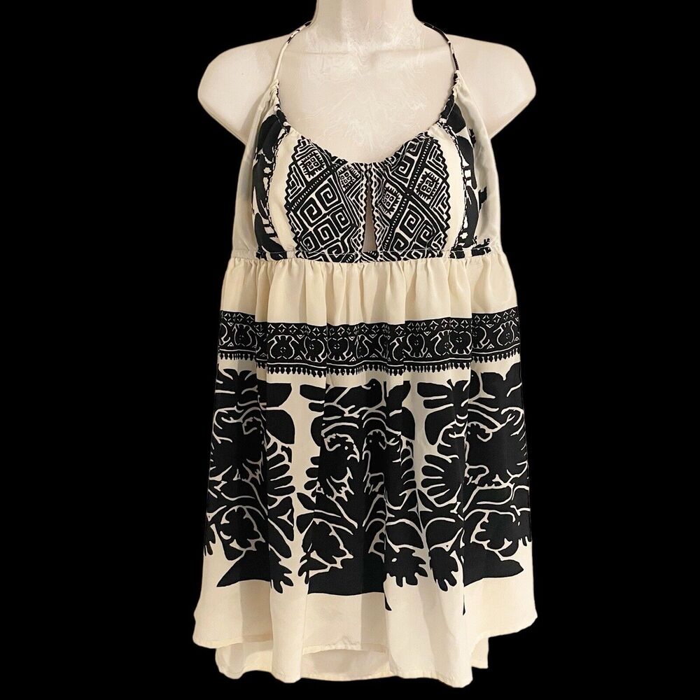 Plenty by Tracy Reese New York Halter 100% Silk Mini‎ Dress Sz 8 Beaded Tassels